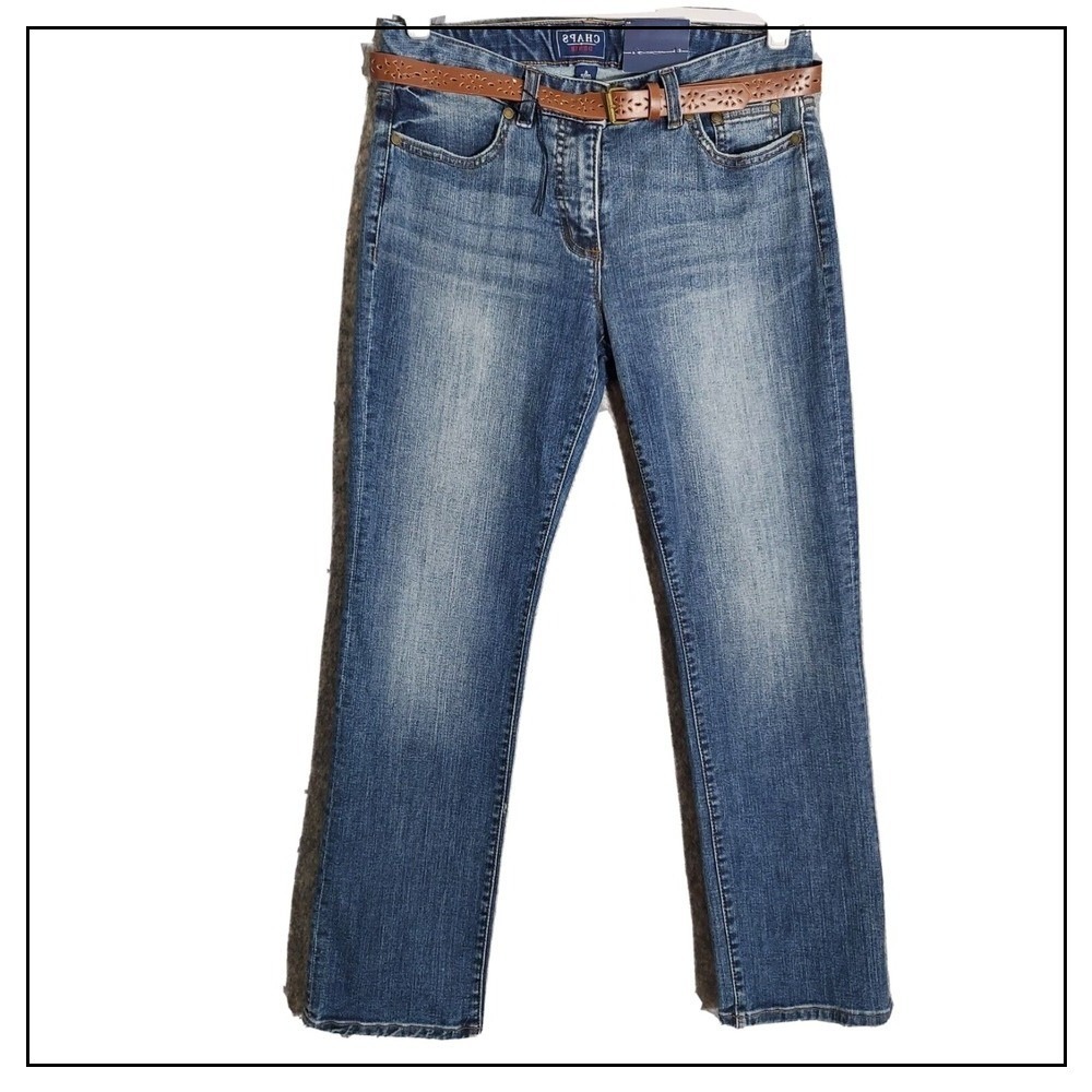 Chaps Women Jeans 4 Madden Straight Short Length Slimming Fit Wash Belted Casual